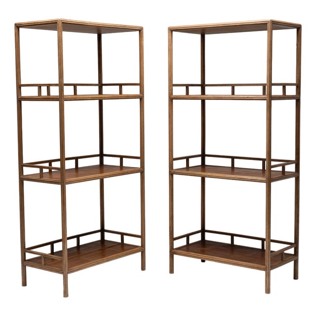 Pair of Chinese Reeded Nanmu Scholar's Shelves, C. 1900 For Sale