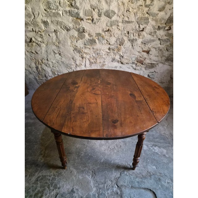 Wood Antique French Round Oak Drop-Leaf Dining Table, 1870s For Sale - Image 7 of 18