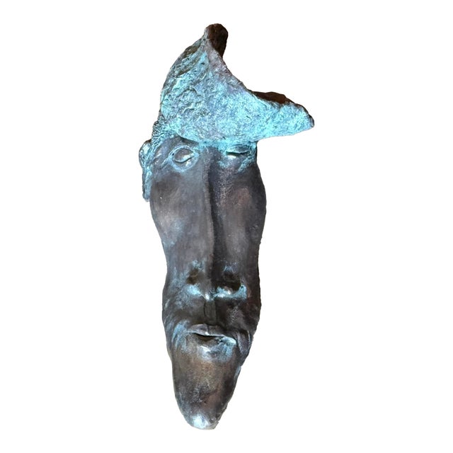 Vintage Boho Patinated Bronze Bust Wall Sculpture For Sale