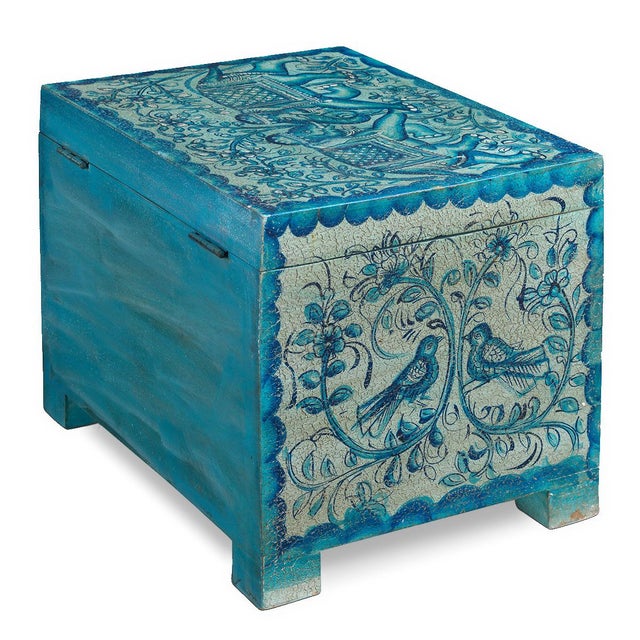 1960s Oriental Blue Painted Pitara Box, 1940s For Sale - Image 5 of 10