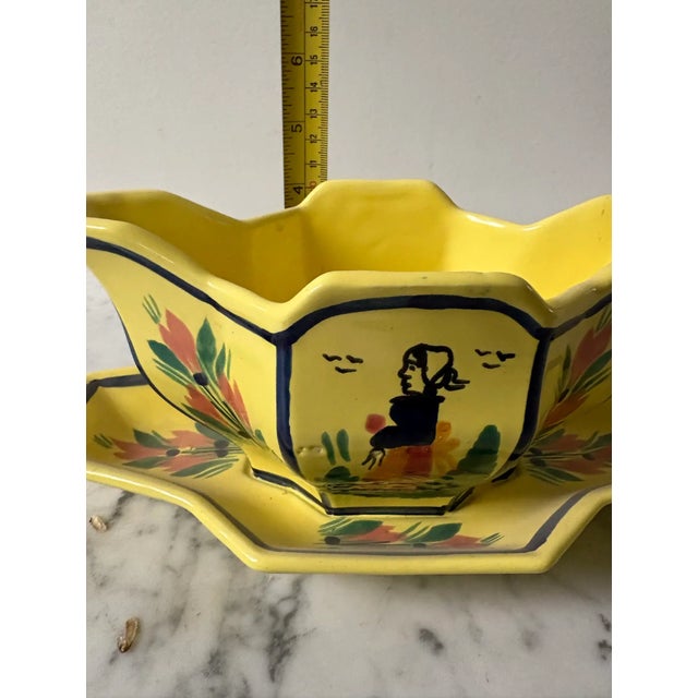 Mid 20th Century Mid 20th Century French H . B. Quimper Pottery Gravy Boat Stamped France For Sale - Image 5 of 6