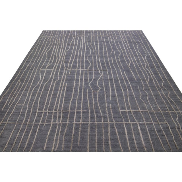 Contemporary Contemporary Texture Handmade Charcoal Wool & Viscose Rug For Sale - Image 3 of 8