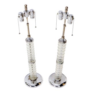 Large Crystal and Chrome Mid-Century Modern Table Lamps For Sale