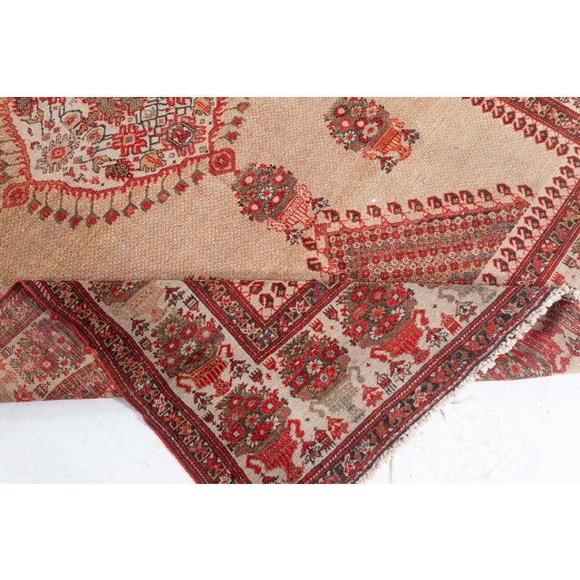 Authentic 19th Century Sarouk Handmade Wool Rug in Beige, Orange and Red For Sale - Image 4 of 9