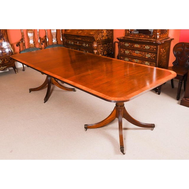 Vintage Twin Pillar Flame Mahogany Dining Table by W. Tillman, 1980s For Sale - Image 15 of 16