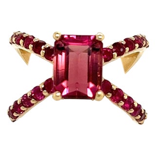 Natural Pink Tourmaline Ruby Ring 14k Y Gold 3.33 TCW Certified For Sale