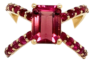 Natural Pink Tourmaline Ruby Ring 14k Y Gold 3.33 TCW Certified