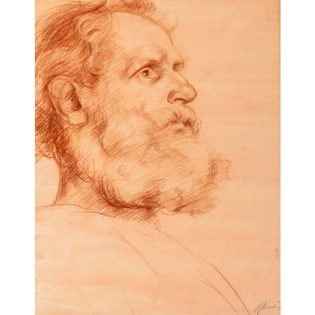 European School, Portrait of a Bearded Man, Conte Crayon on Toned Paper, 19th century, signed "J. Minard" in pencil lower...