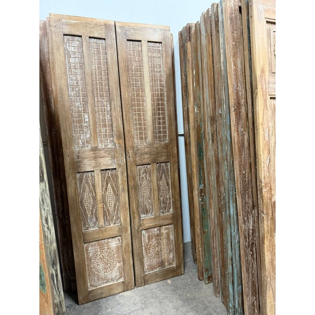 1920s Vintage Hand-Carved Wooden Sliding Barn Door – Antique Reclaimed Wood Statement Door Panel 80 For Sale - Image 5 of 7
