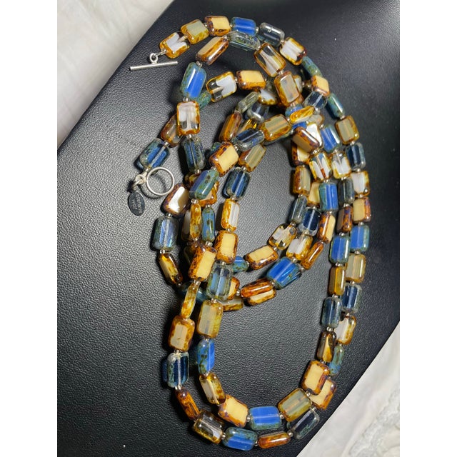 1990s 1990s Stefanie Wolf 60” Very Long Artisan Strand "Picasso" Finish Rectangular Glass Tile Bead Necklace For Sale - Image 5 of 5