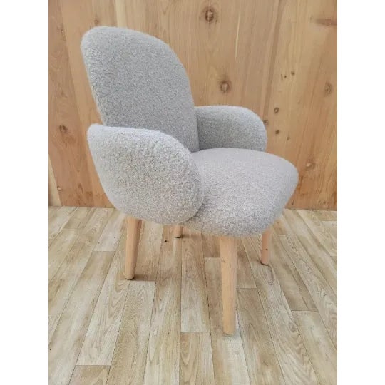 Dost Wood Base Accent Chair By Puik Newly Reupholstery in a High End Boucle Named for the native word meaning...