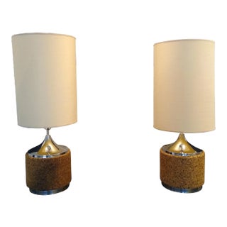 1970s Cork & Chrome Lamps Laurel Lighting With Shades - a Pair With Original Shades For Sale