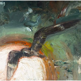 Nightjar by Adam Burke | Oil on panel of a bird in flight against a textured background For Sale