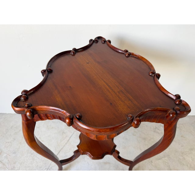 Vintage Carved Mahogany Wood Scalloped End Table With Lower Shelf For Sale - Image 4 of 12