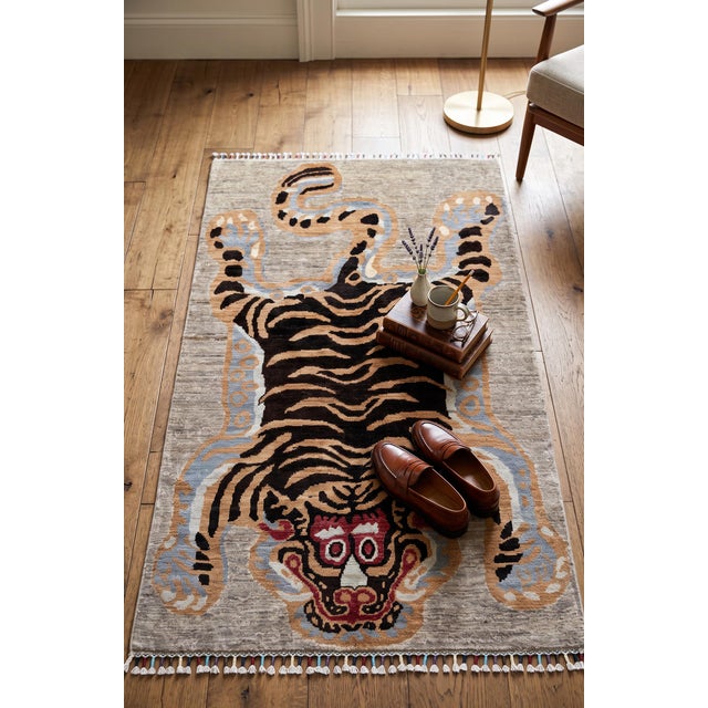 Art Deco Tibetan Tiger Design Area Rug, 02'11 X 04'11 For Sale - Image 3 of 12