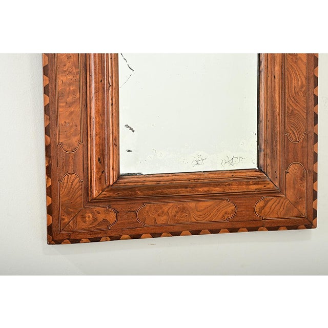 French 19th Century Carved and Inlay Burl Wood Mirror For Sale - Image 4 of 9