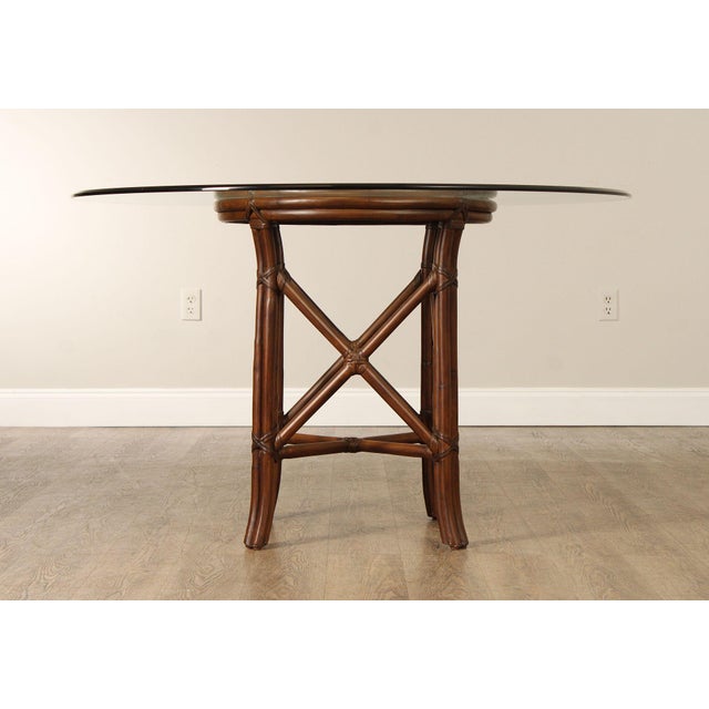 Hollywood Regency Round Glass Top Rattan Dining Table For Sale In Philadelphia - Image 6 of 17
