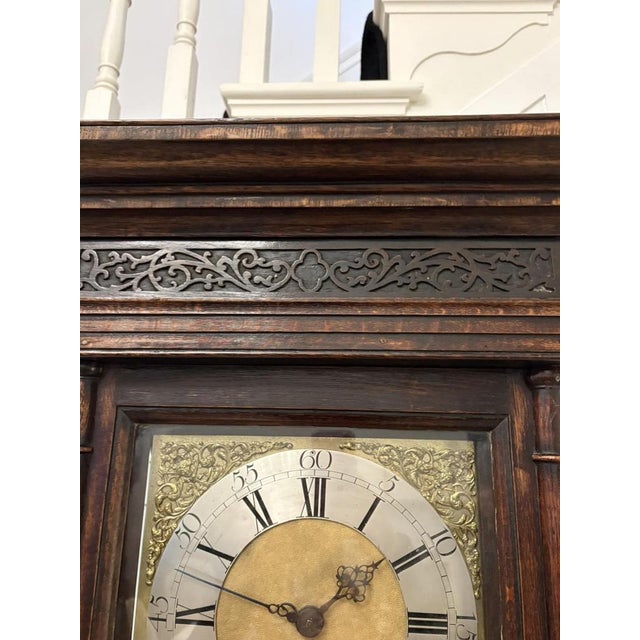 Wood George III Oak and Burr Oak Brass Face Longcase Clock, 1750s For Sale - Image 7 of 15