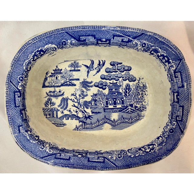 Antique Blue Willow Oval Bowl Made in England For Sale - Image 10 of 10
