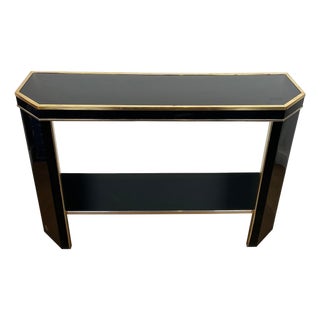 1970s Black and gold lacquered metal console signed by French designer Jean-Claude Mahey For Sale