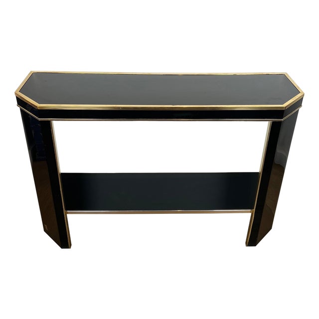 1970s Black and gold lacquered metal console signed by French designer Jean-Claude Mahey For Sale