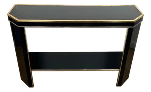 1970s Black and gold lacquered metal console signed by French designer Jean-Claude Mahey