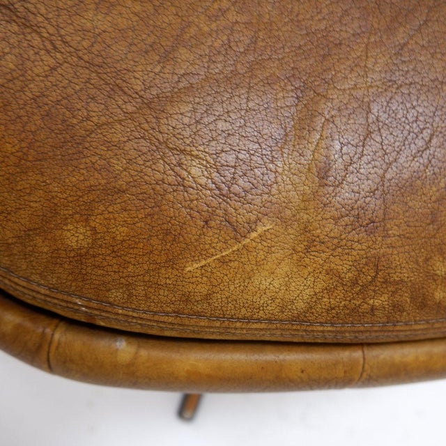 Swivel Ottoman in Brown Leather and Metal Base from de Sede, Switzerland, 1970s For Sale - Image 9 of 16