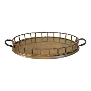 Vintage Faux Bamboo Brass Tray For Sale