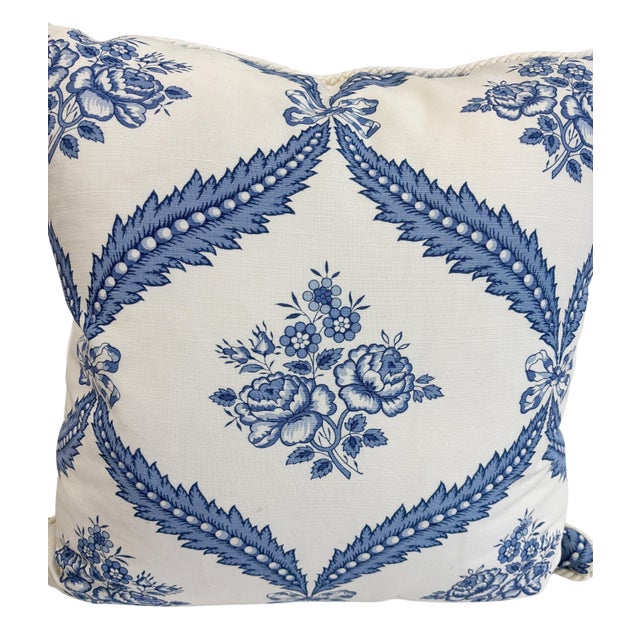 Blue and White Bennison Print Pillow For Sale - Image 4 of 5