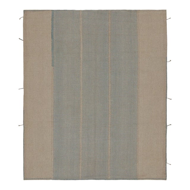 Rug & Kilim’s Modern Kilim in Beige & Blue Stripes For Sale