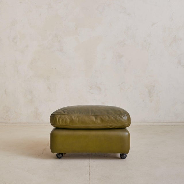 Poltrona Frau Italian Olive Leather Ottoman by Tito Agnoli, 1970s - 2 Available For Sale - Image 4 of 11