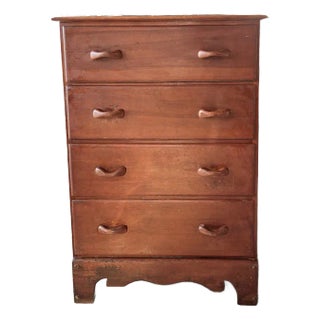 1940's Wood Dresser With Interesting Drawer Pulls and Carved Skirt For Sale