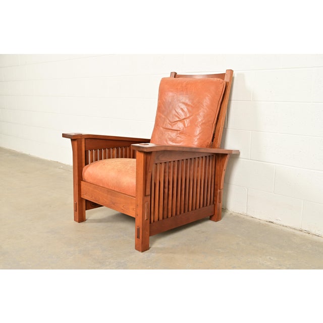 Stickley Mission Arts & Crafts Cherry Wood Spindle Reclining Morris Lounge Chair For Sale - Image 12 of 12