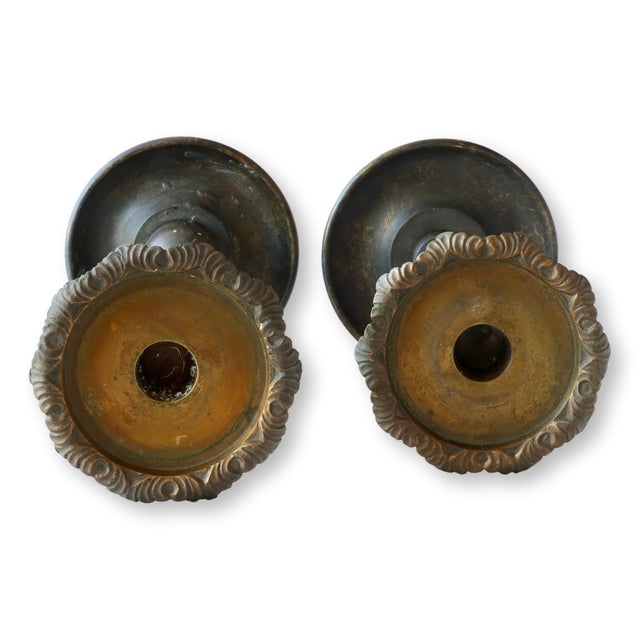English Heavy Metal and Brass Candle Holders, Pair For Sale - Image 3 of 3