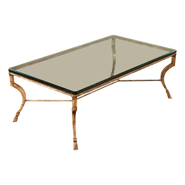 Minton Spindell 'Durant' Glass Top Iron Coffee Table For Sale