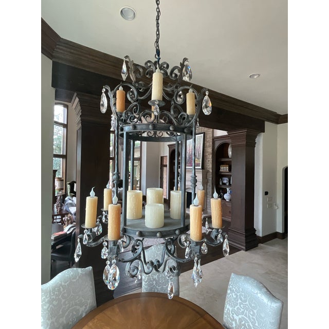 Black Vintage Wrought Iron and Crystal Chandelier by Ashore Lighting For Sale - Image 8 of 17