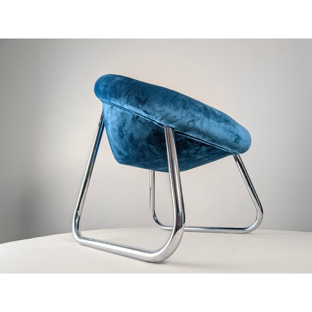 Chromed Metal and Blue Velvet Armchairs, Set of 2 For Sale - Image 13 of 15