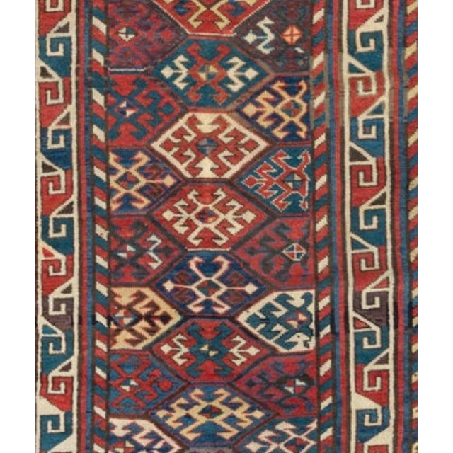 Red Ivory Navy Blue Tribal Geometric Caucasian Kazak Rug, circa 1880-1900 For Sale - Image 4 of 4