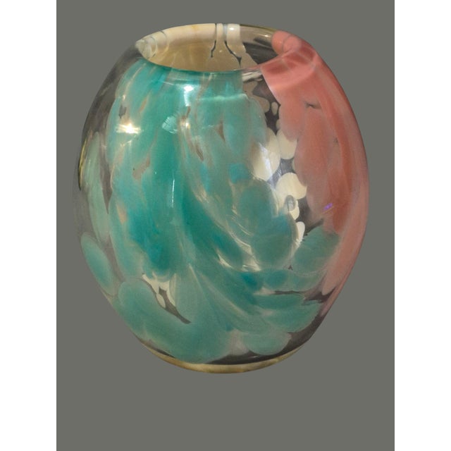 Mid-Century Modern Vintage Hand Blown Art Glass Multi Color Monte Dunlavy Signed Vase For Sale - Image 3 of 6