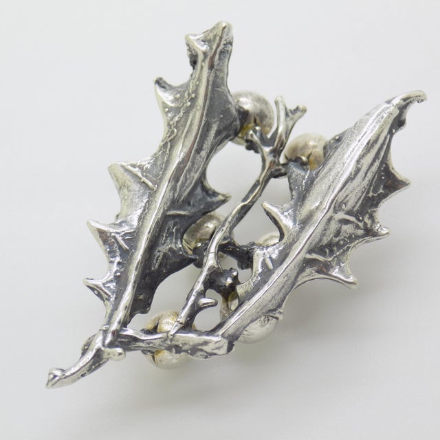 Vintage Italian Handmade Genuine Silver Christmas Decoration Holly Miniature For Sale - Image 6 of 9