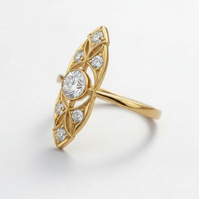 Metal Art-Deco Style Moissanite 14k Gold Ring, Size 6 For Sale - Image 7 of 9
