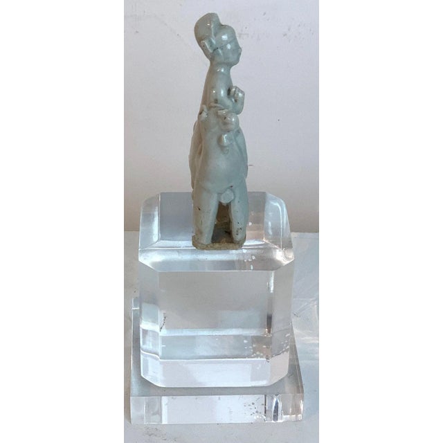 15th Century & Earlier Song Dynasty Chinese Celadon Porcelain Horse and Rider on Later Lucite Pedest For Sale - Image 10 of 13