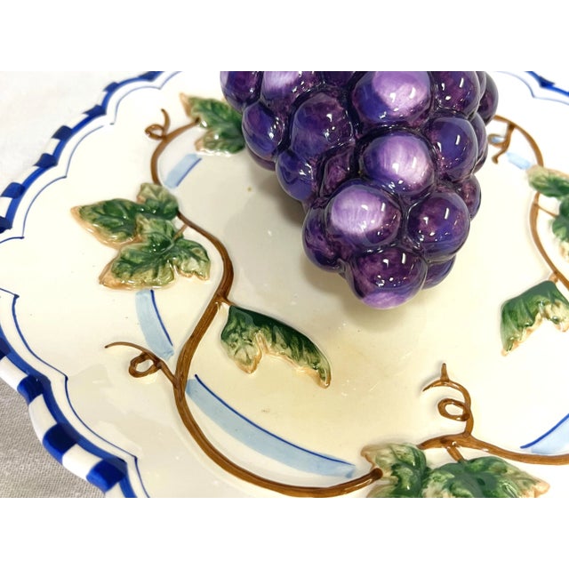 Vintage Bella Casa by Ganz Decorative Majolica Ceramic Grape Plate For Sale In West Palm - Image 6 of 12