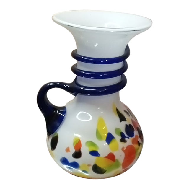1980s Gorgeous Vitricolor Confetti Recycled Glass Pitcher W/ Rigaree From Spain For Sale