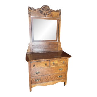 Antique Oak Dresser With Mirror For Sale