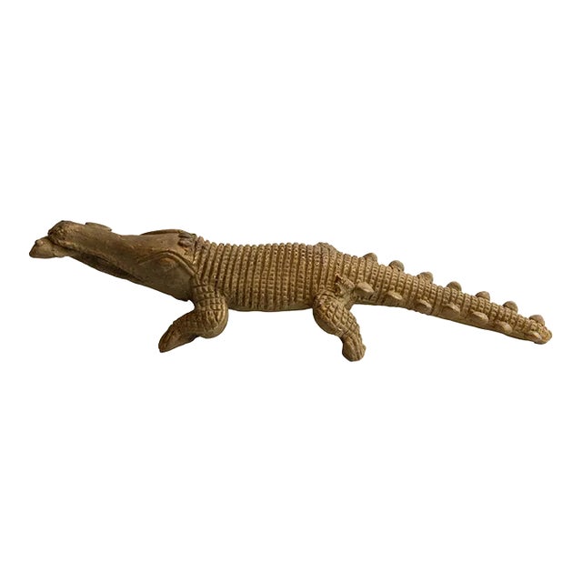 Vintage African Crocodile With Fish Sculpture For Sale