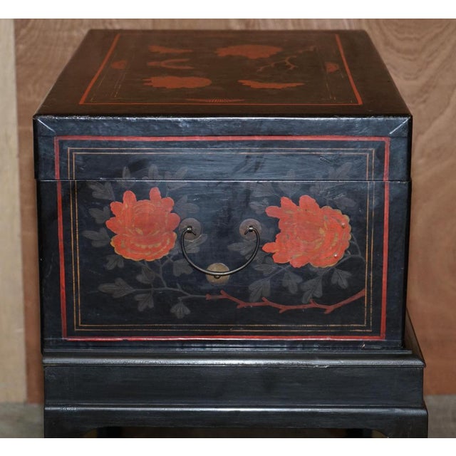 Large Vintage Chinese Hand-Painted Chests on Stands, Set of 2 For Sale - Image 9 of 18