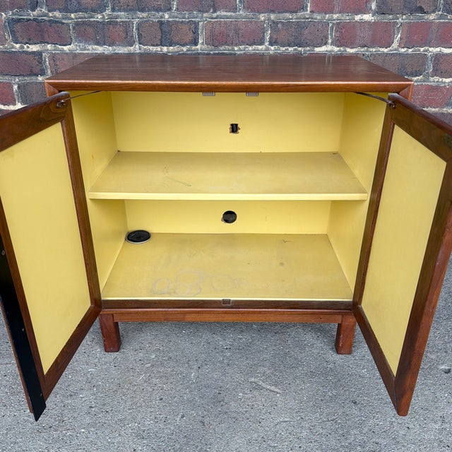 American of Martinsville American of Martinsville Wonderwood Walnut & Cane Cabinet / Nightstand For Sale - Image 4 of 11