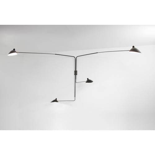 Mid-Century Modern Black Four Rotating Straight Arms Wall Lamp by Serge Mouille For Sale - Image 3 of 12