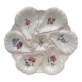 Majolica Flowers Oyster Plate Longchamp, Circa 1900 For Sale